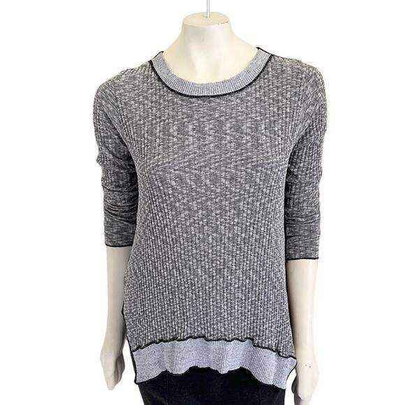PETE Collection Stretchy Long Sleeve Mixed Media Sweater in Gray Black SZ S - Picture 9 of 9